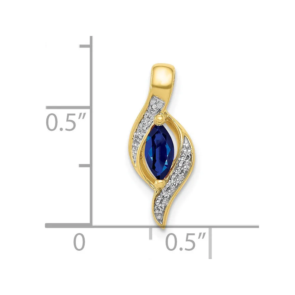 10k Diamond and Marquise .29 Sapphire Pendant