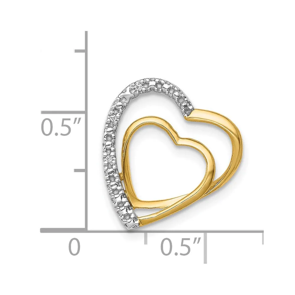 14k .01ct. Diamond Double Heart Chain Slide