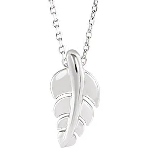 14K White 14.5x7.2 mm Leaf 16-18" Necklace