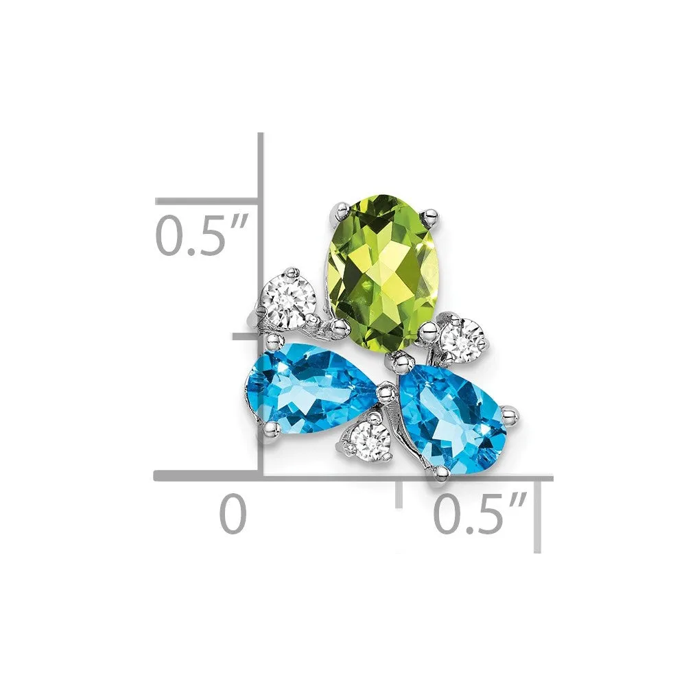 14k White Gold Blue Topaz/Peridot/Diamond Chain Slide