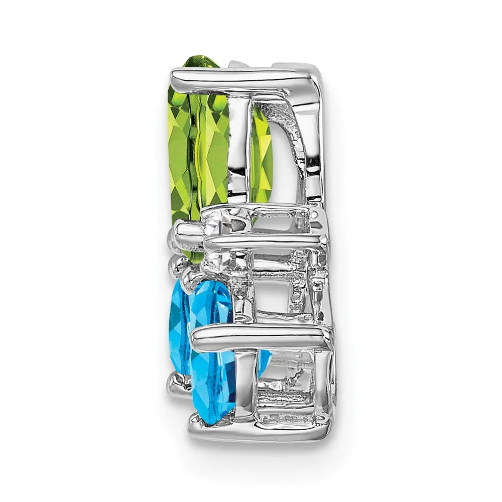 14k White Gold Blue Topaz/Peridot/Diamond Chain Slide