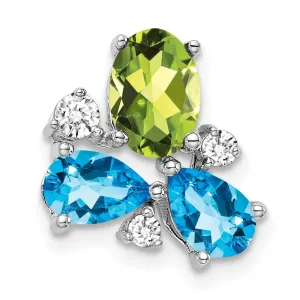 14k White Gold Blue Topaz/Peridot/Diamond Chain Slide