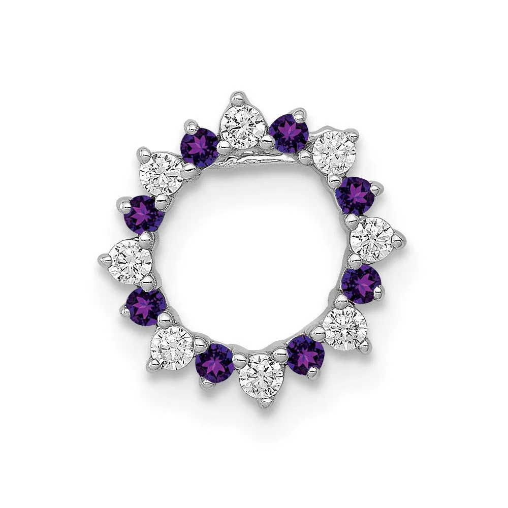 14k White Gold Diamond and .08 Amethyst Fancy Circle Chain Slide