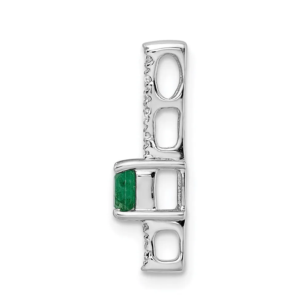 14k White Gold Diamond and Rectangle Emerald Fancy Chain Slide