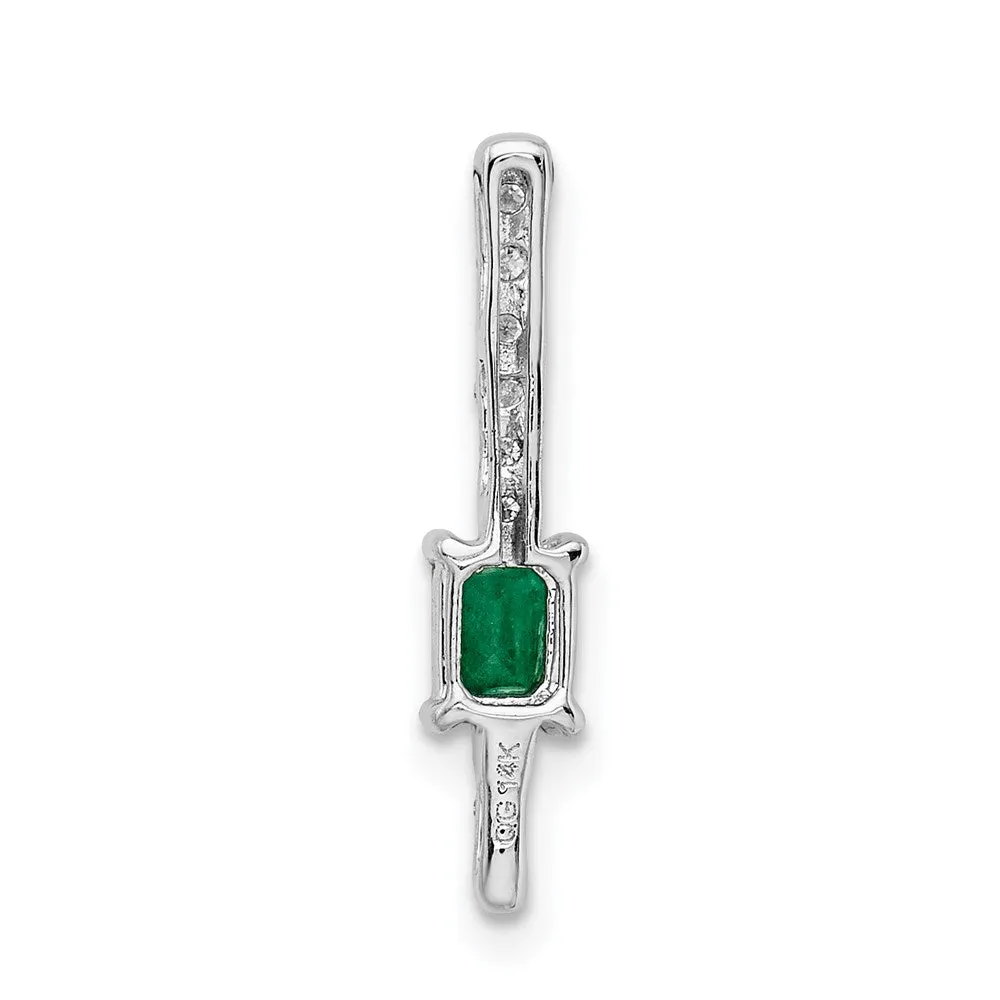 14k White Gold Diamond and Rectangle Emerald Fancy Chain Slide