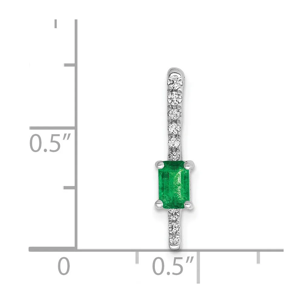 14k White Gold Diamond and Rectangle Emerald Fancy Chain Slide