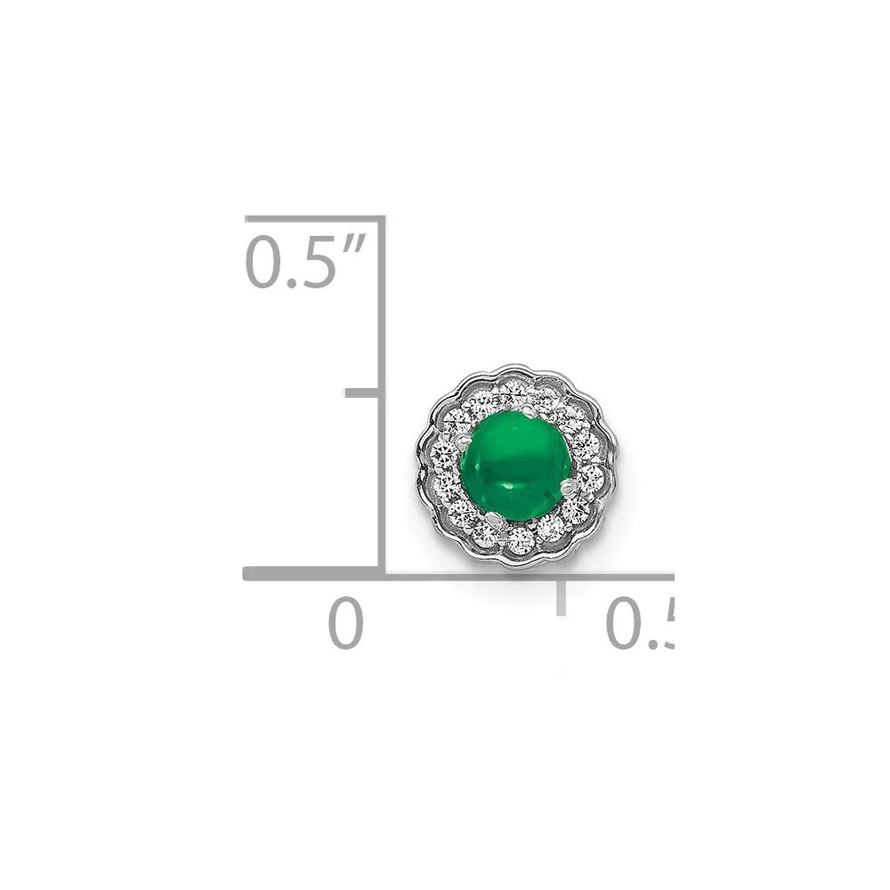 14k White Gold Halo Diamond and Cabochon Emerald Chain Slide