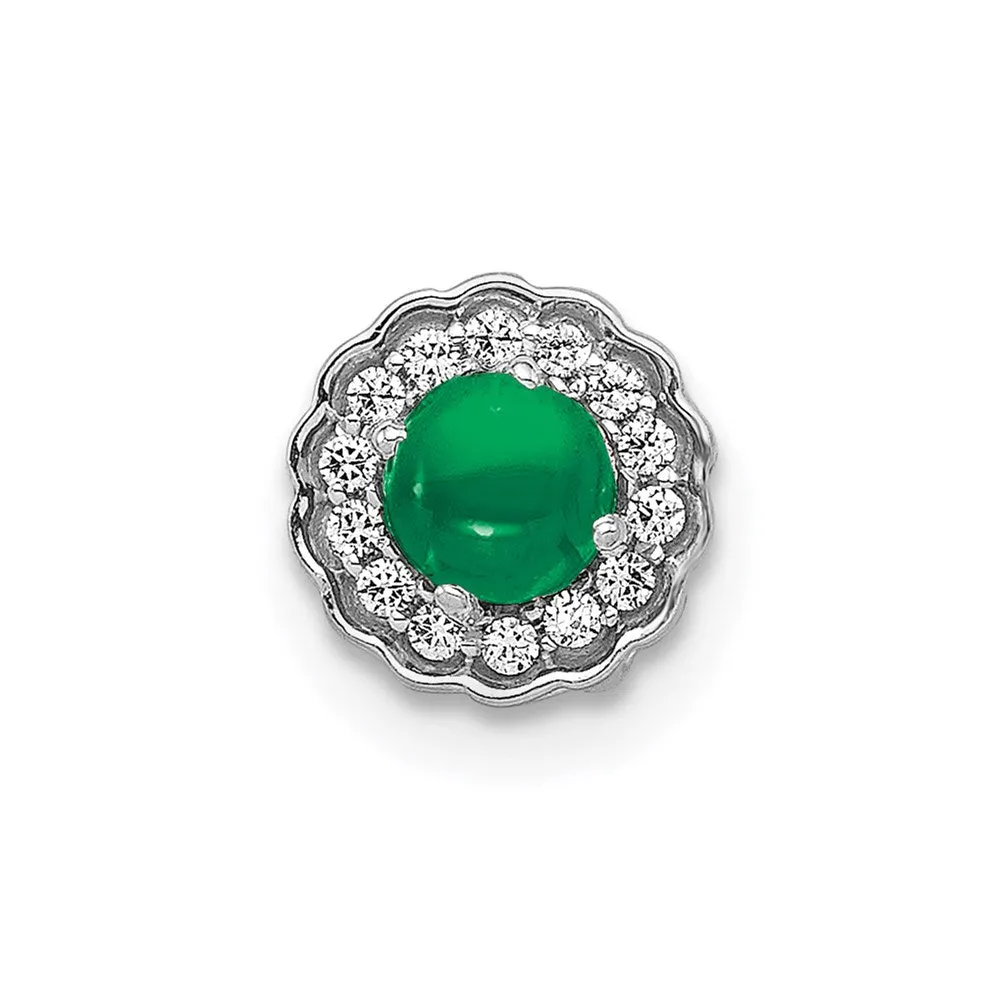 14k White Gold Halo Diamond and Cabochon Emerald Chain Slide