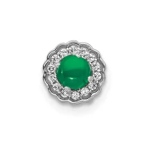 14k White Gold Halo Diamond and Cabochon Emerald Chain Slide