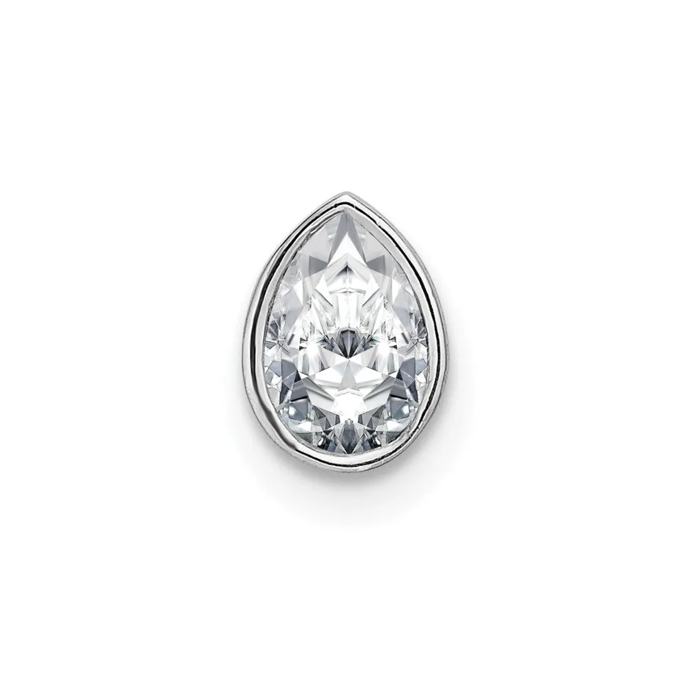14k White Gold Pear Bezel G H I True Light Moissanite Chain Slide
