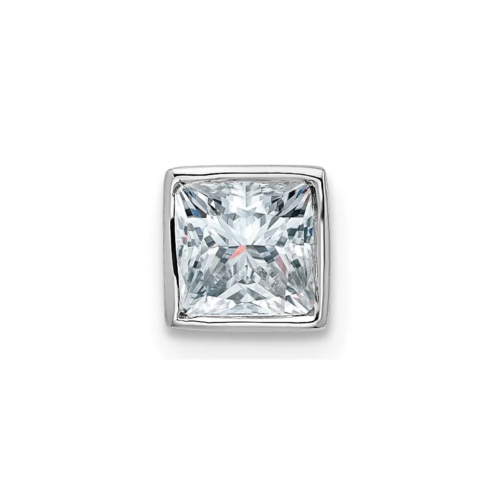 14k White Gold Princess Bezel D E F Pure Light Moissanite Chain Slide