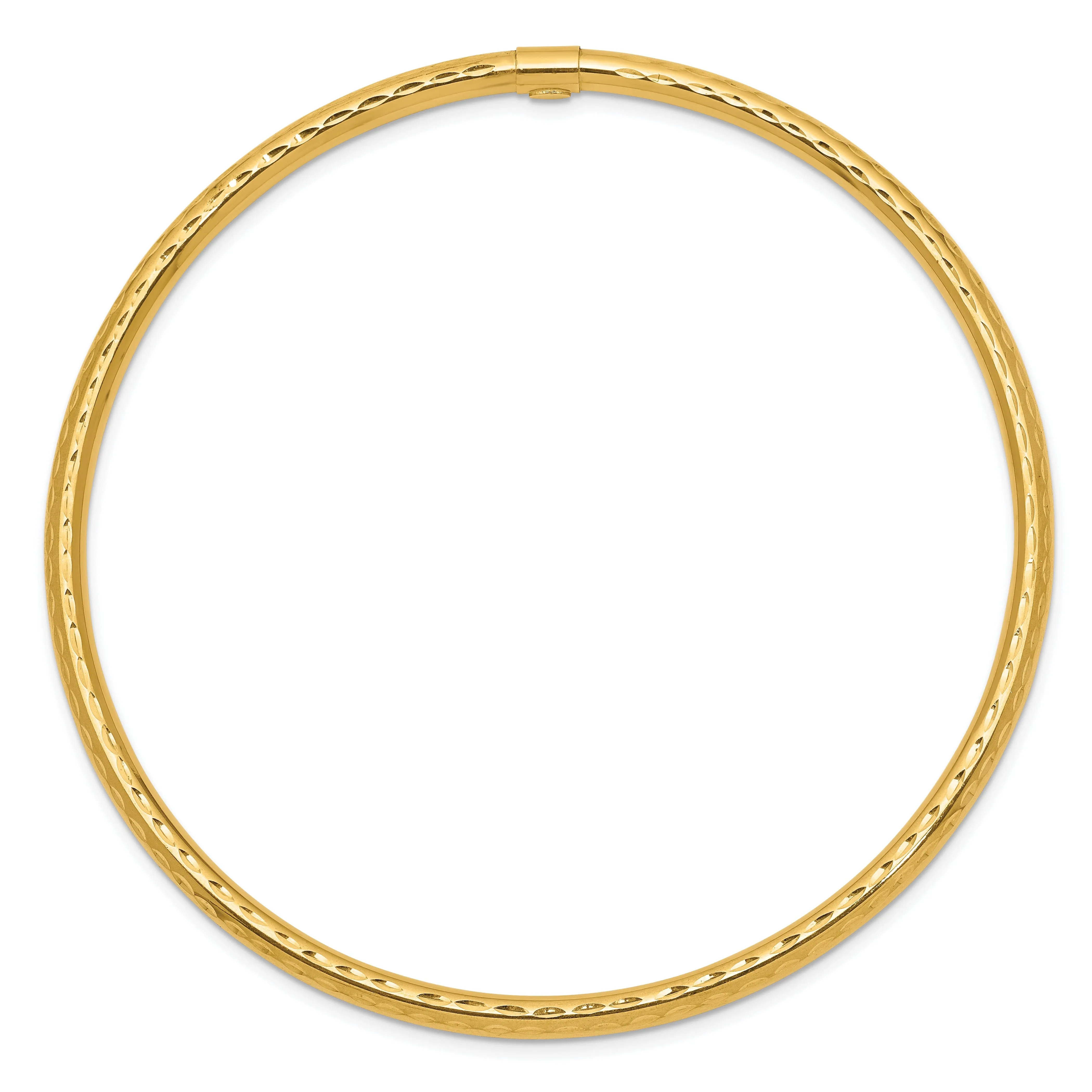 14k Yellow Gold Diamond Cut Tube Slip-on Bangle
