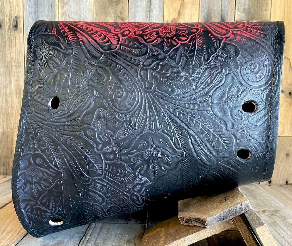 2018-2022 Indian Scout Bobber Saddle Bag Mounting Hardware Ant Red Tooled Leather