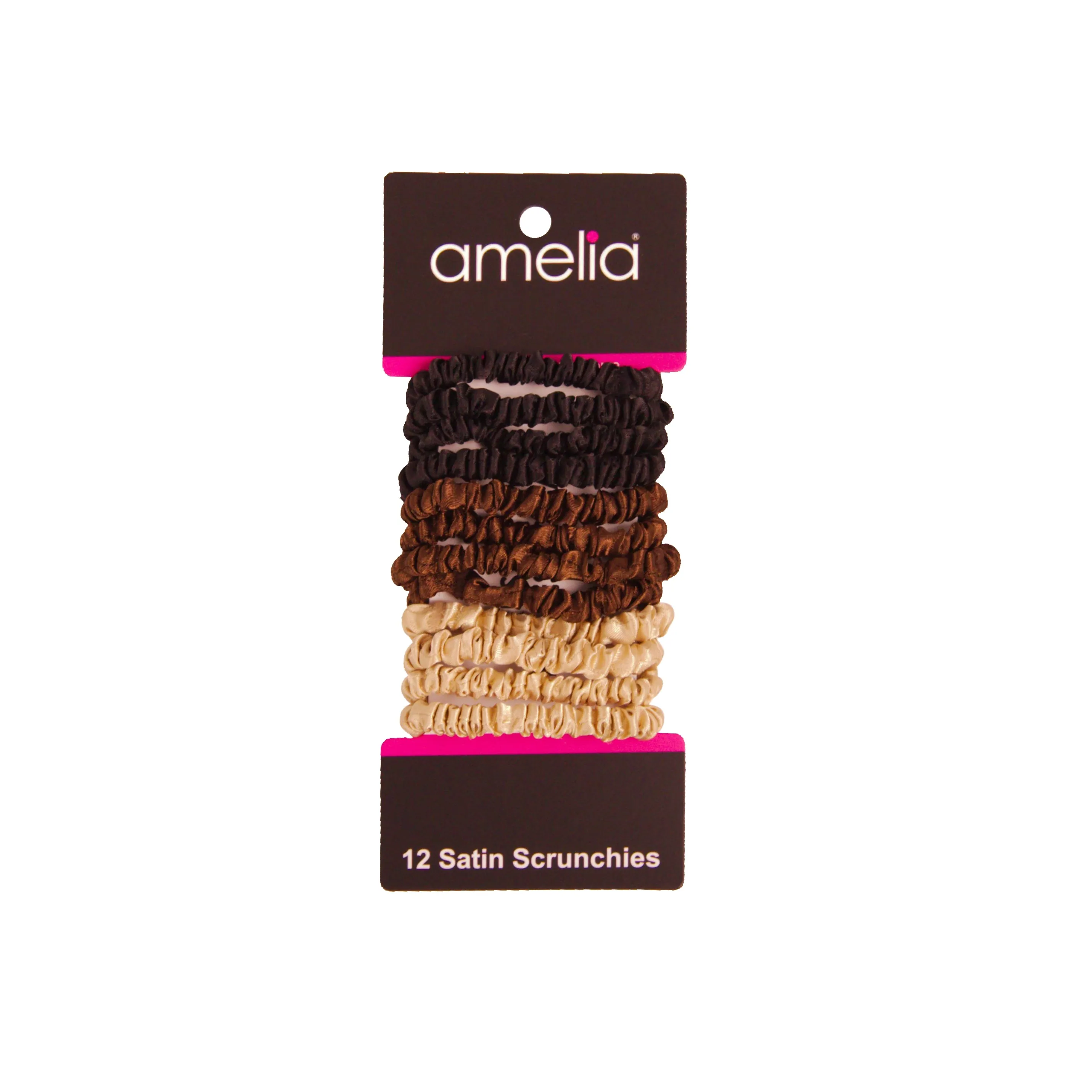 Amelia Beauty, Earth Tones Skinny Satin Scrunchies, 2in Diameter, Gentle and Strong Hold, No Snag, No Dents or Creases. 12 Pack