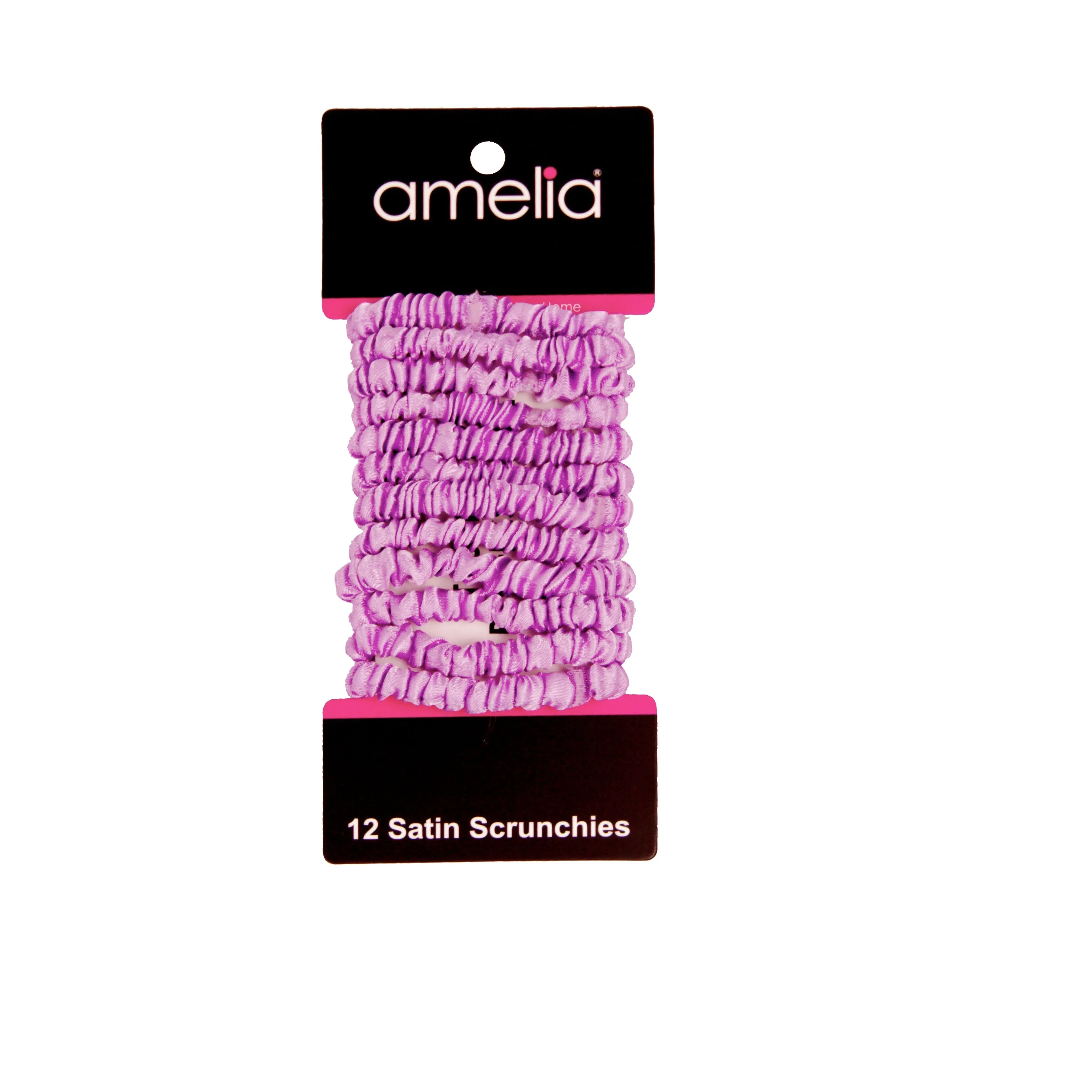 Amelia Beauty, Lavender Skinny Satin Scrunchies, 2in Diameter, Gentle and Strong Hold, No Snag, No Dents or Creases. 12 Pack