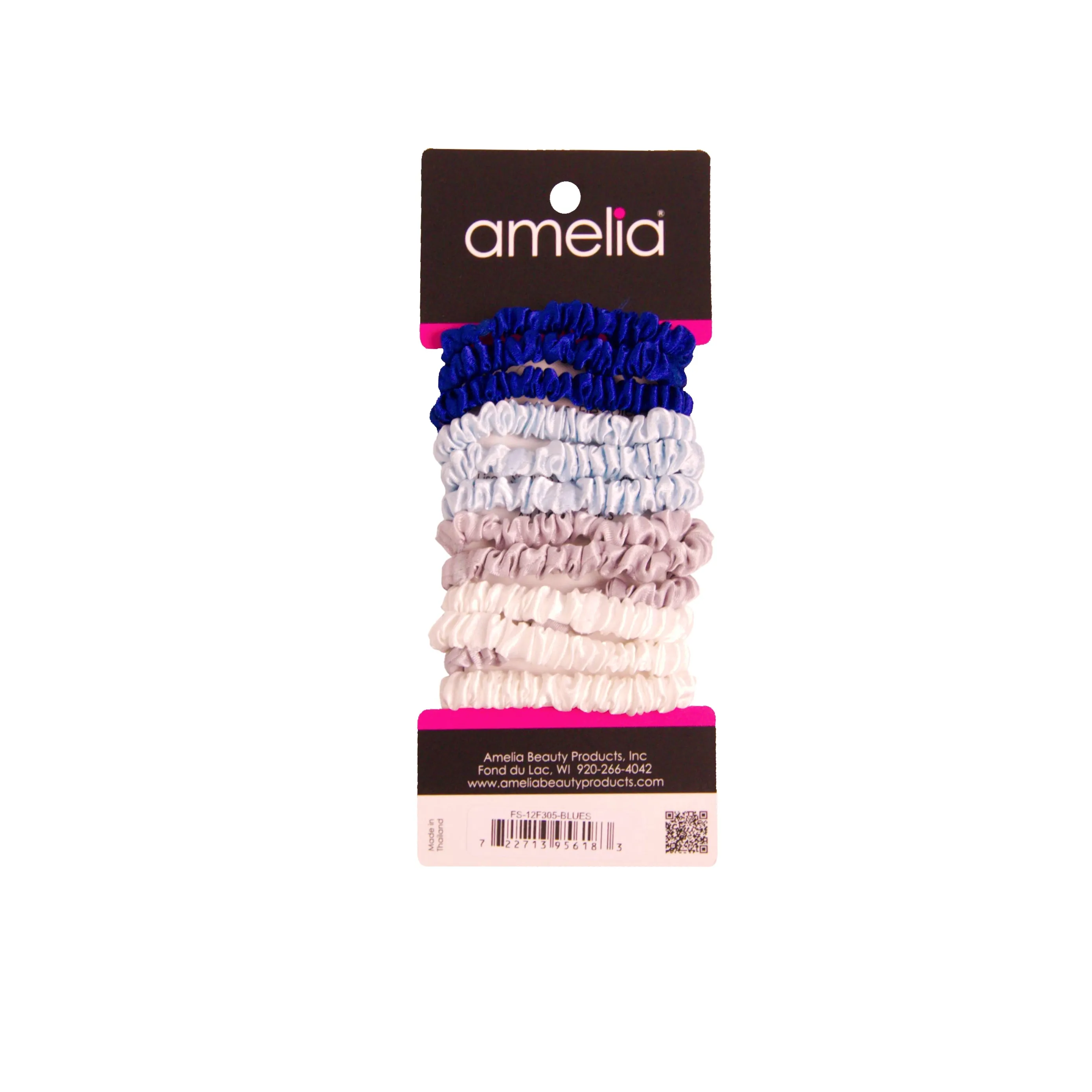 Amelia Beauty, Ocean Mix Skinny Satin Scrunchies, 2in Diameter, Gentle and Strong Hold, No Snag, No Dents or Creases. 12 Pack