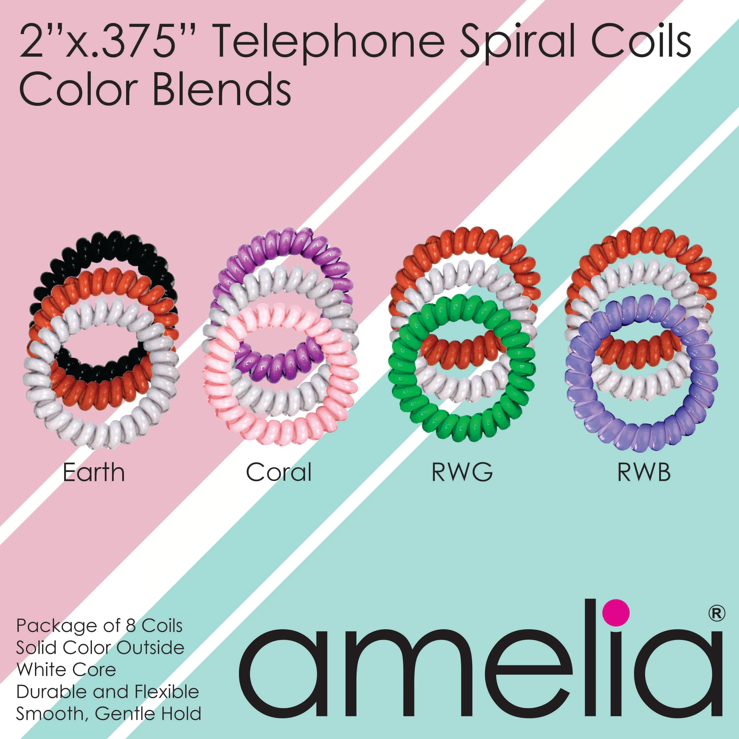 Amelia Beauty Products 8 Medium Elastic Hair Coils, 2.0in Diameter Thick Spiral Hair Ties, Gentle on Hair, Strong Hold and Minimizes Dents and Creases, White