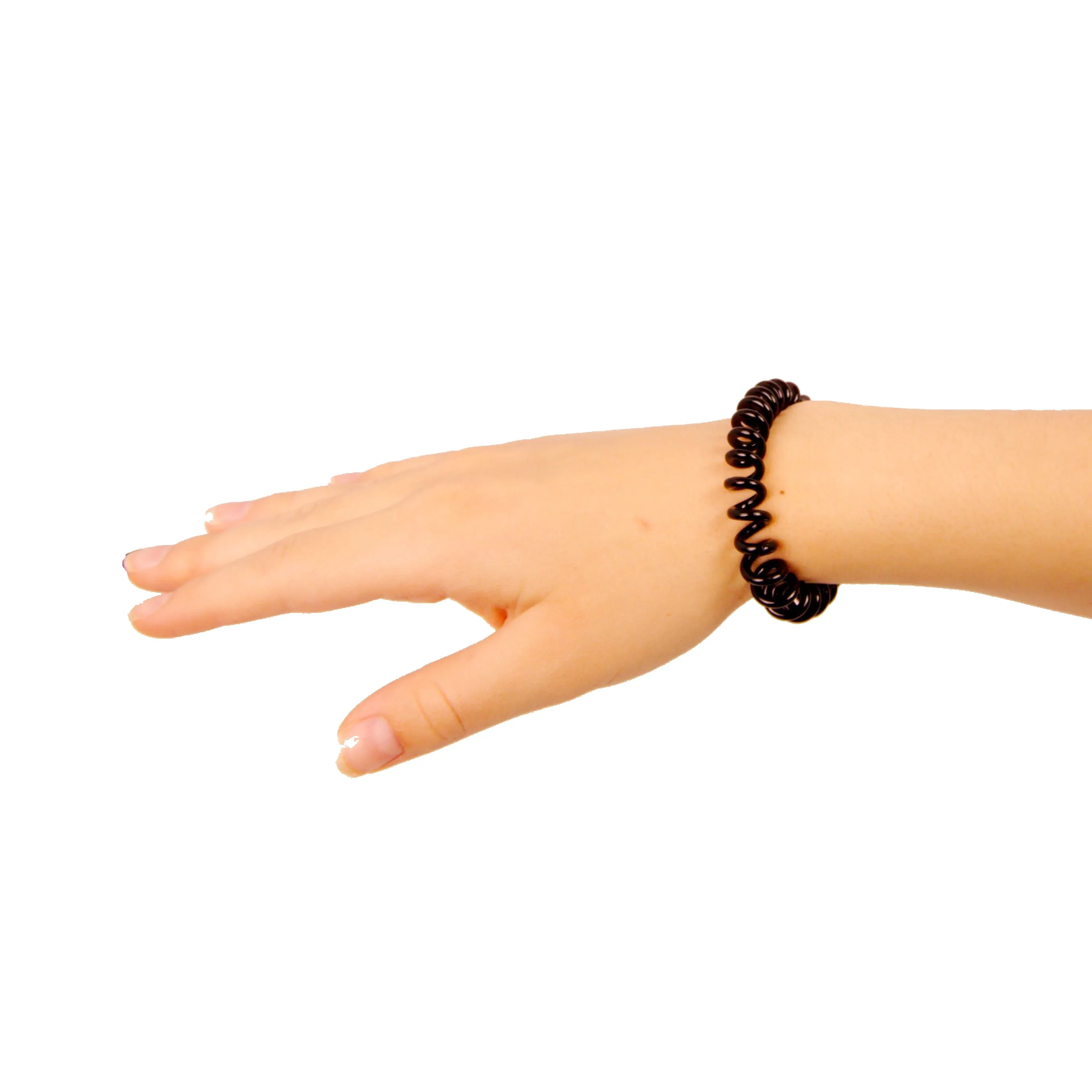 Amelia Beauty Products 8 Small Elastic Hair Coils, 1.5in Diameter Thick Spiral Hair Ties, Gentle on Hair, Strong Hold and Minimizes Dents and Creases, Black, Brown and Clear Mix