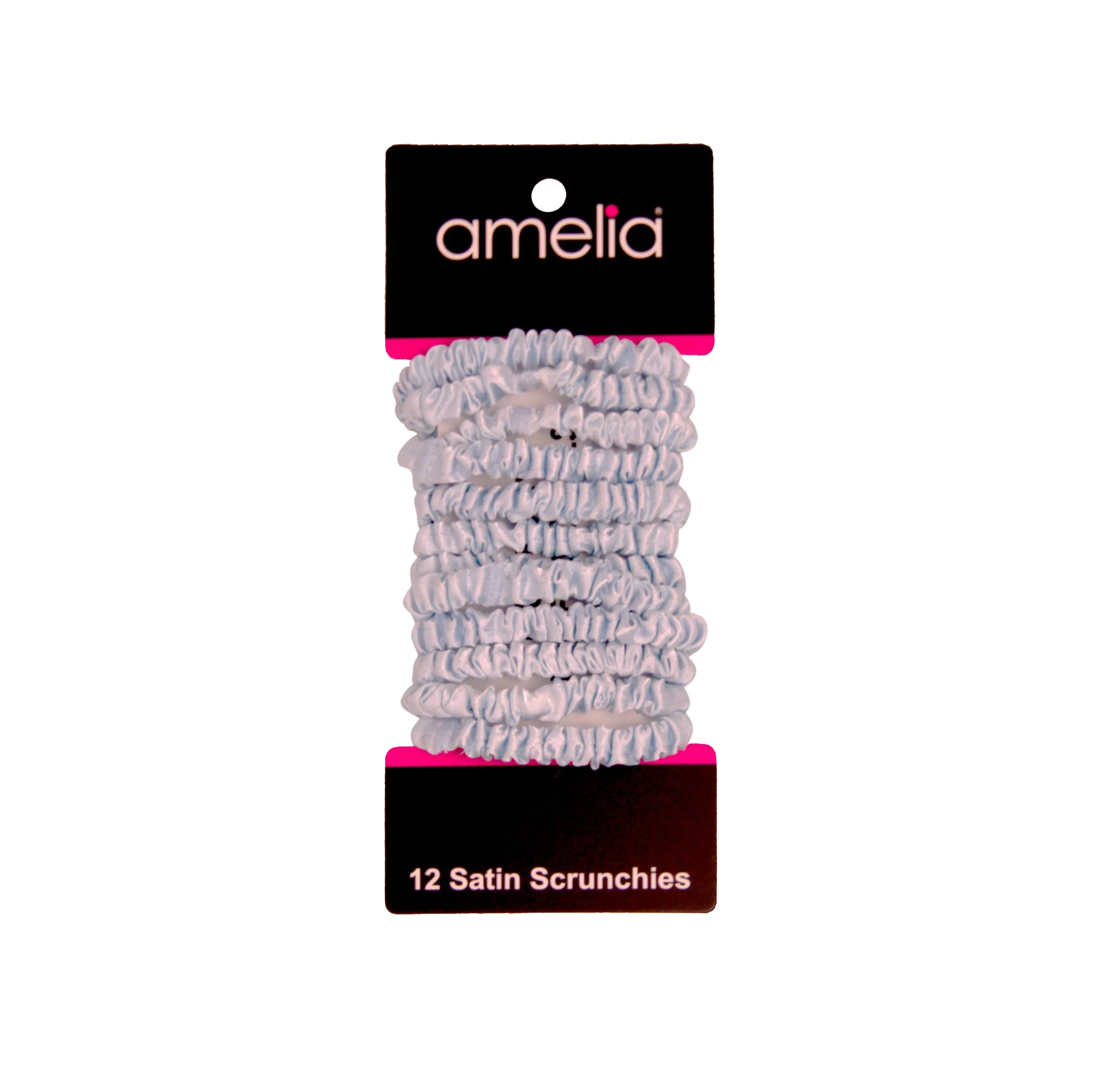 Amelia Beauty, Sky Blue Skinny Satin Scrunchies, 2in Diameter, Gentle and Strong Hold, No Snag, No Dents or Creases. 12 Pack