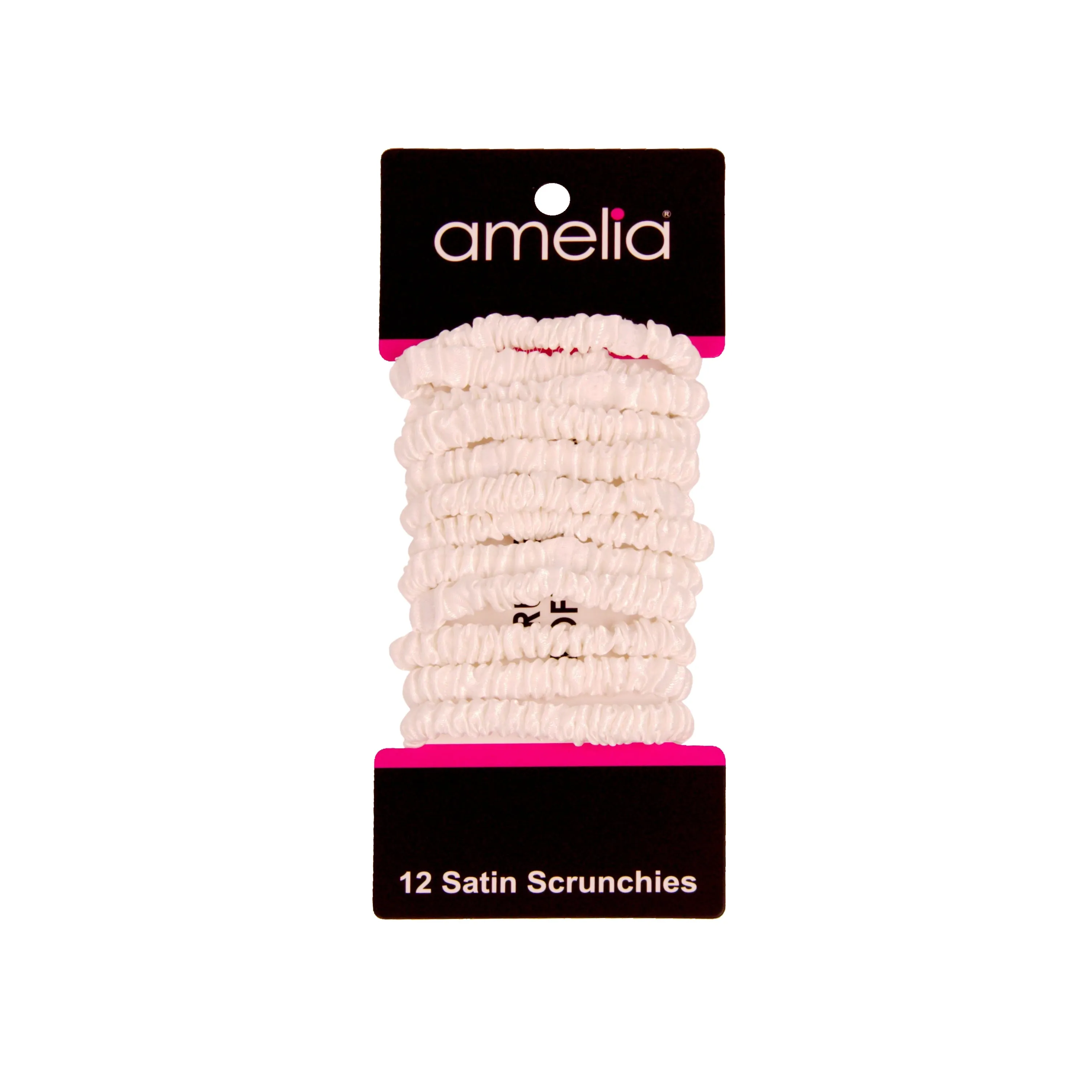 Amelia Beauty, White Skinny Satin Scrunchies, 2in Diameter, Gentle and Strong Hold, No Snag, No Dents or Creases. 12 Pack