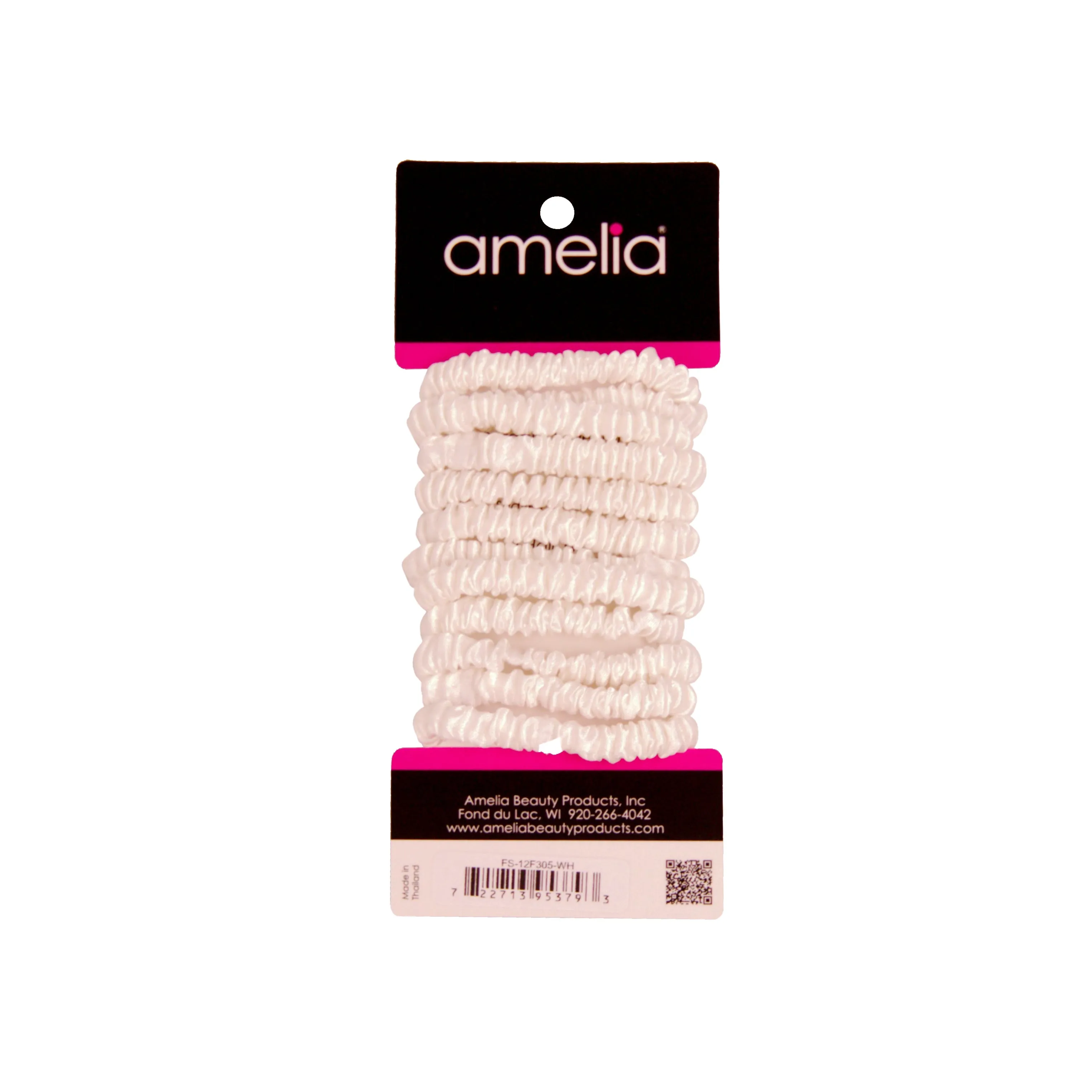 Amelia Beauty, White Skinny Satin Scrunchies, 2in Diameter, Gentle and Strong Hold, No Snag, No Dents or Creases. 12 Pack