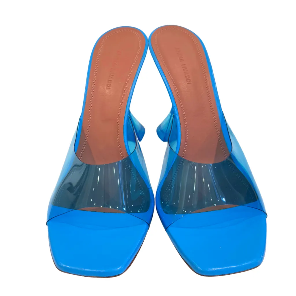 Amina Muaddi Lupita Blue PVC Slides, 41