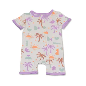 Bamboo Short Sleeve Zippy Romper (Boho Surf Print)