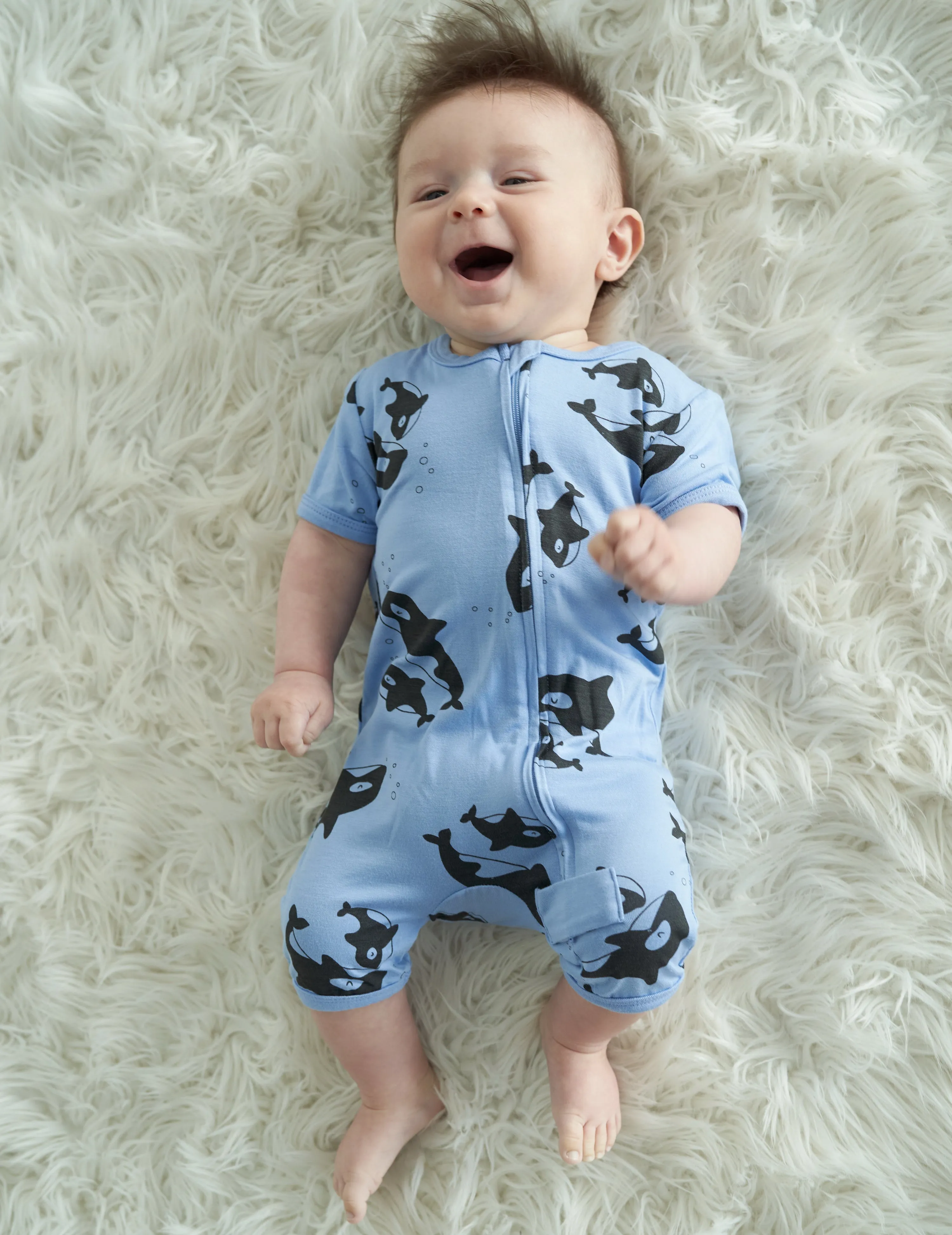 Bamboo Short Sleeve Zippy Romper (Orca Print)