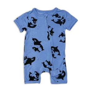 Bamboo Short Sleeve Zippy Romper (Orca Print)