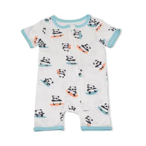 Bamboo Short Sleeve Zippy Romper (Surfs Up Panda Print)