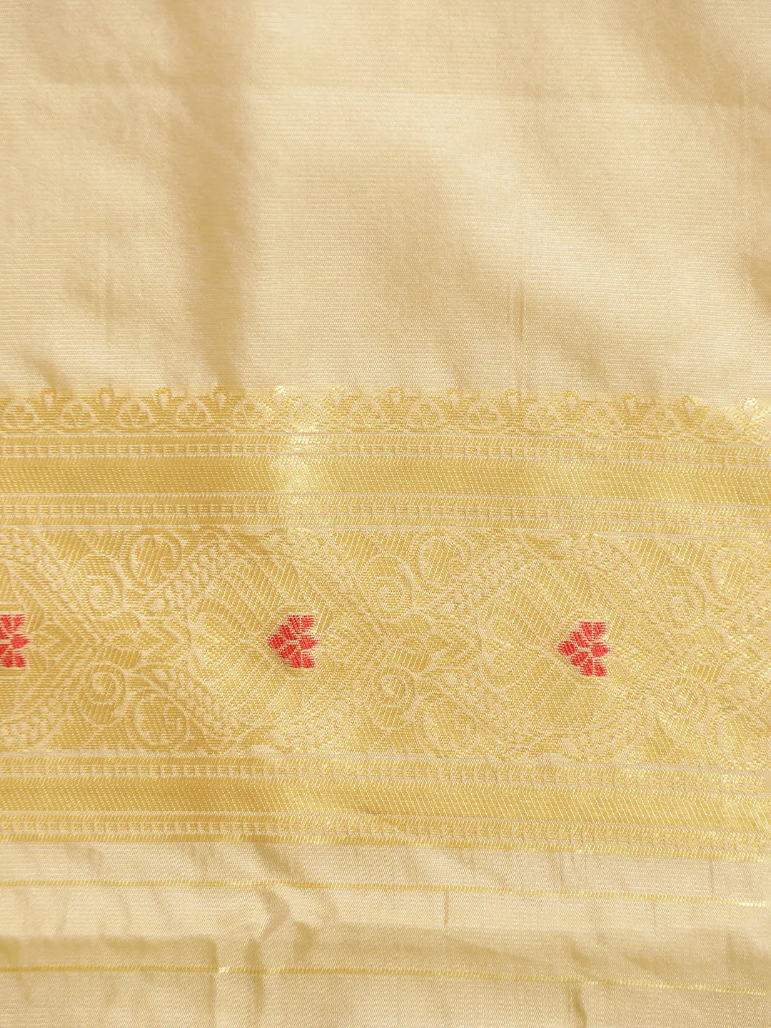 Beige Banarasi Zari Woven Silk Blend Saree