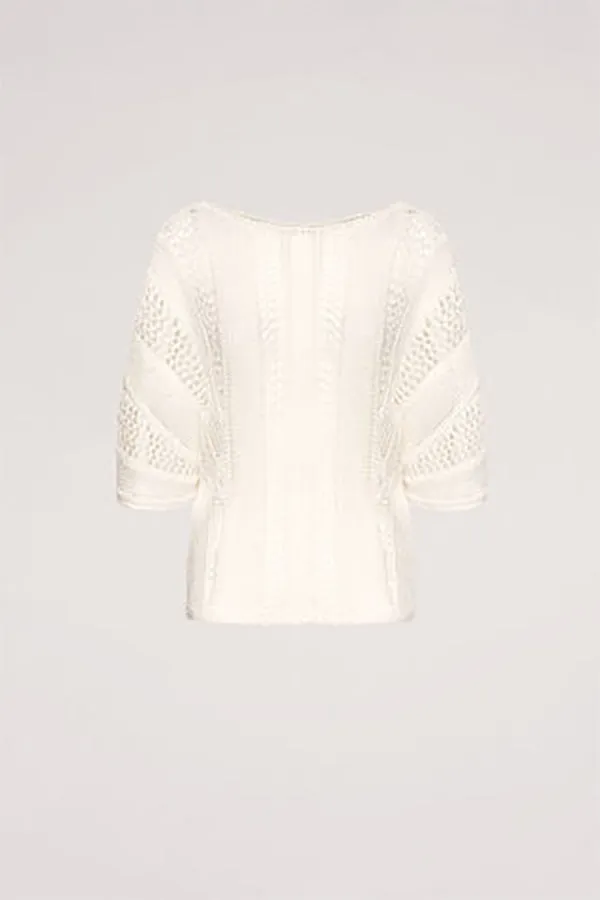 CERNIERA WHITE PERFORATED KNIT PULLOVER