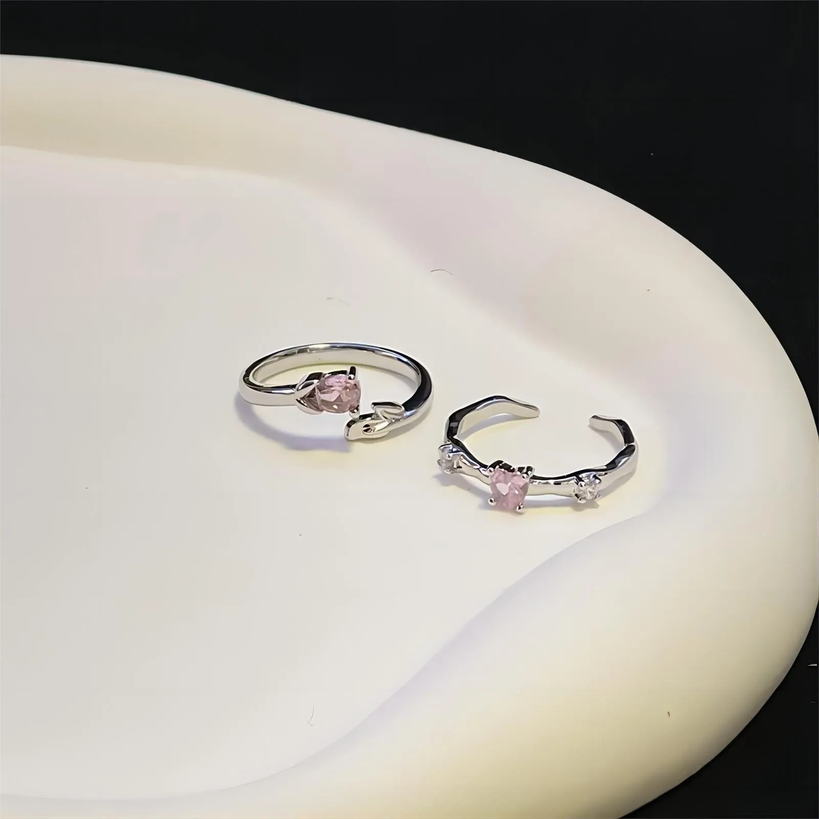Chic CZ Inlaid Rose Heart Open Ring