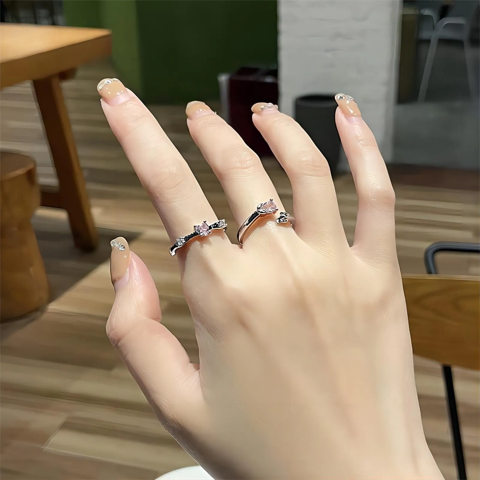 Chic CZ Inlaid Rose Heart Open Ring