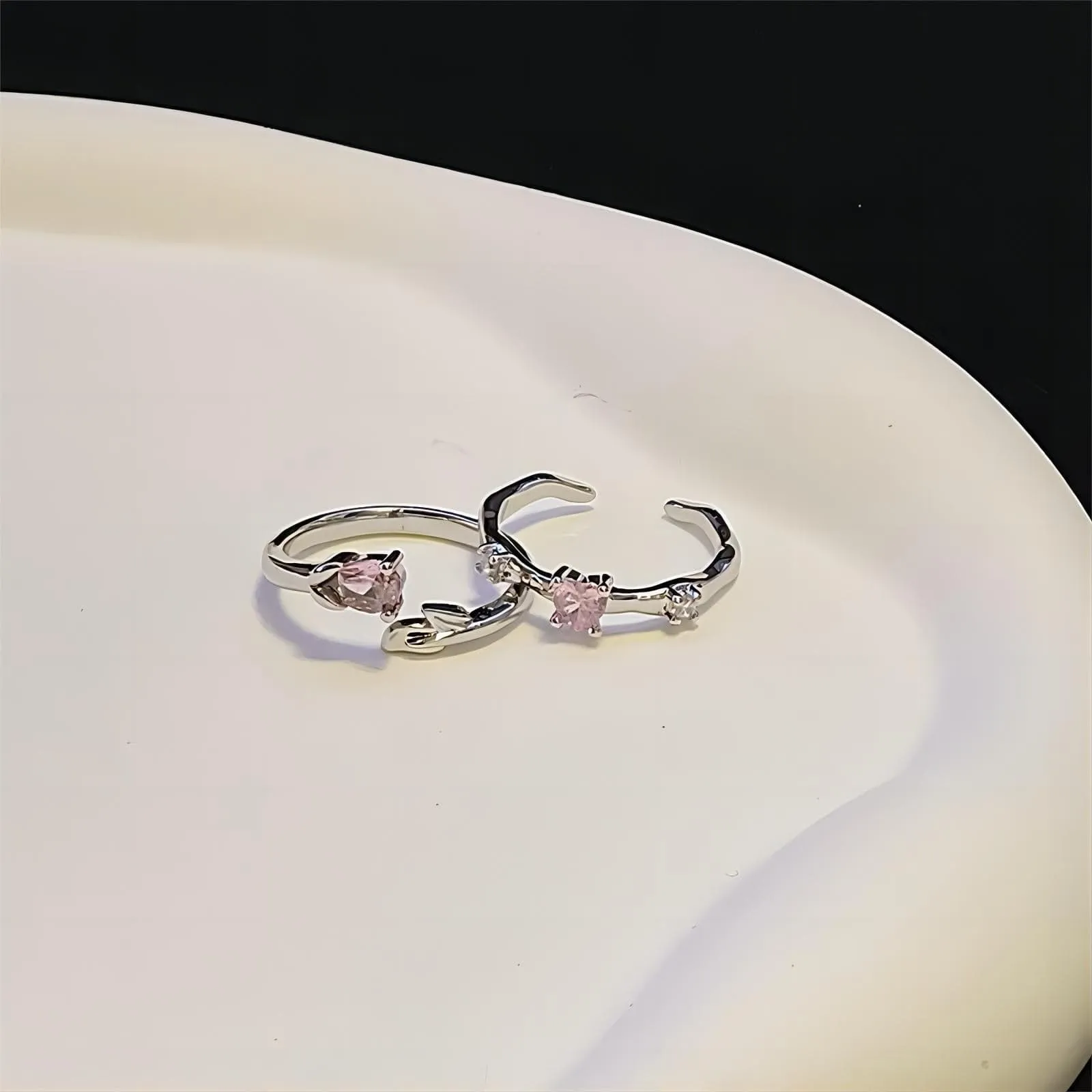 Chic CZ Inlaid Rose Heart Open Ring