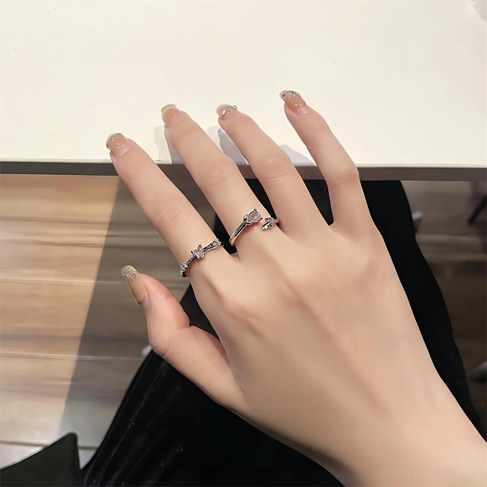 Chic CZ Inlaid Rose Heart Open Ring