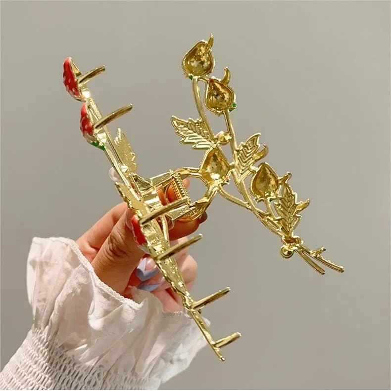 Chic Enamel Strawberry Hair Claw Clip