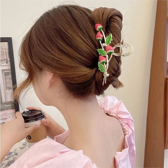 Chic Enamel Strawberry Hair Claw Clip