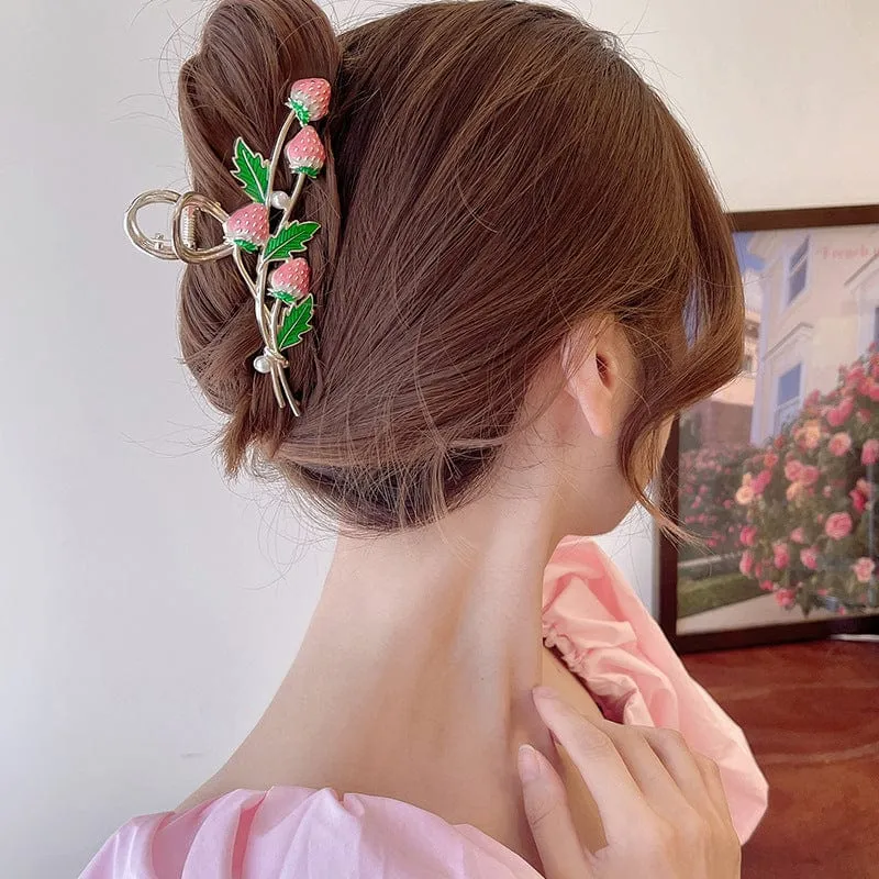 Chic Enamel Strawberry Hair Claw Clip