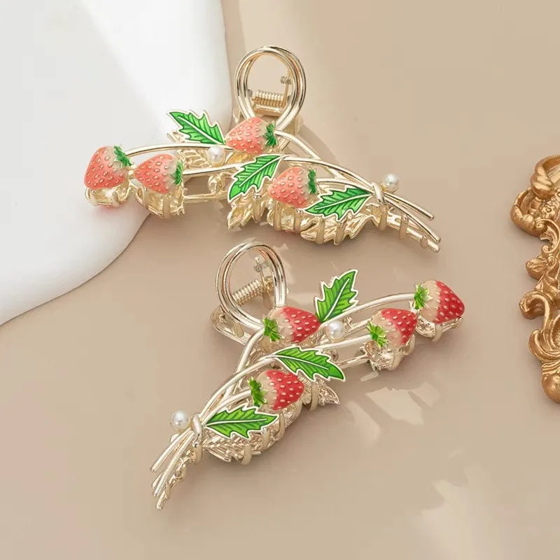 Chic Enamel Strawberry Hair Claw Clip