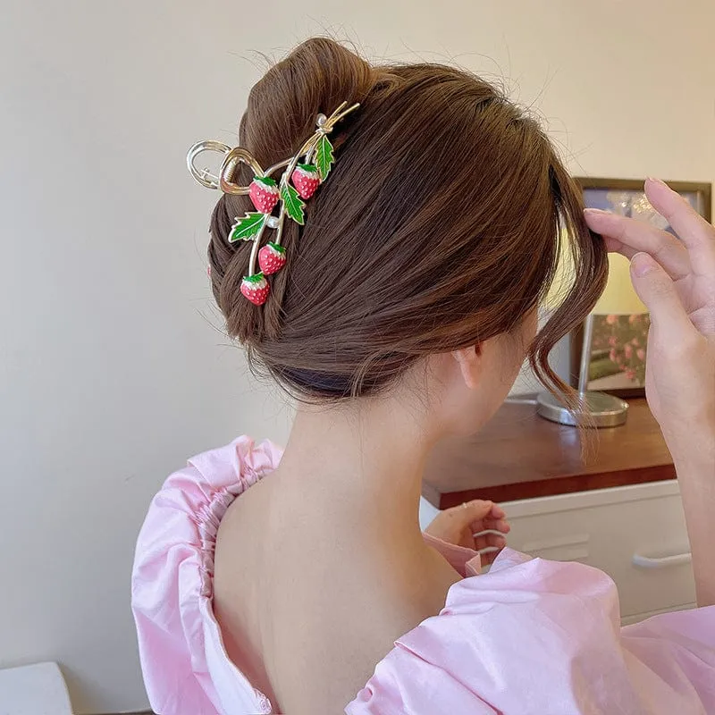 Chic Enamel Strawberry Hair Claw Clip