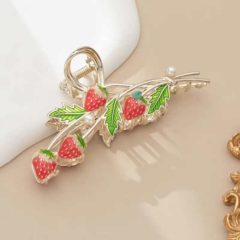 Chic Enamel Strawberry Hair Claw Clip