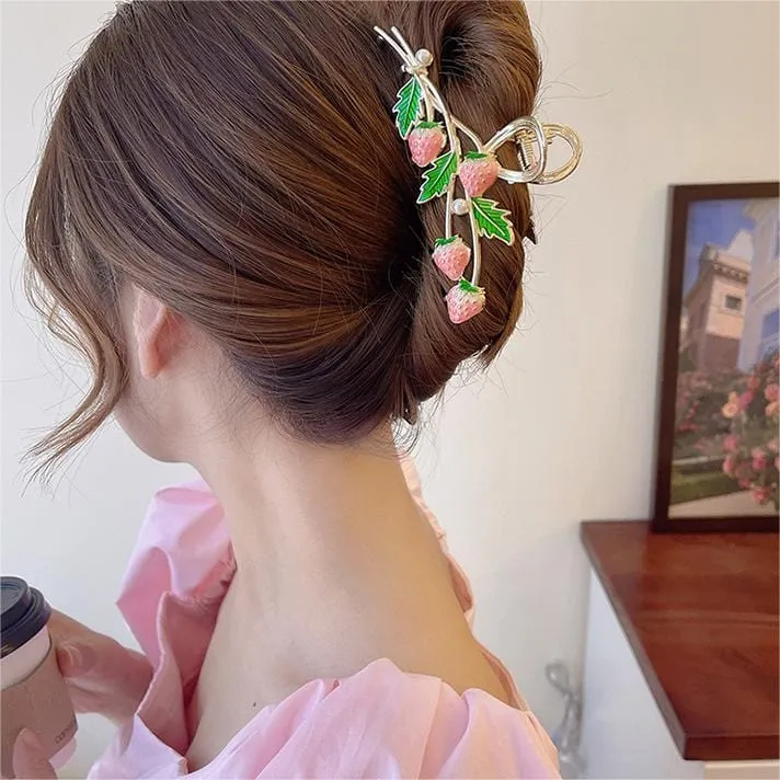 Chic Enamel Strawberry Hair Claw Clip