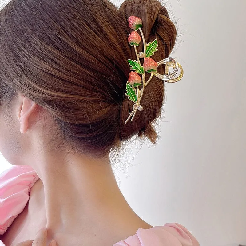 Chic Enamel Strawberry Hair Claw Clip