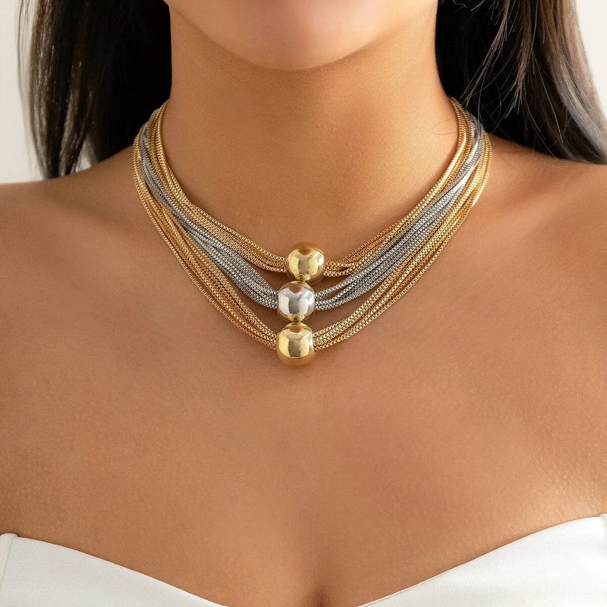 Chic Layered Chunky Ball Charm Choker Necklace