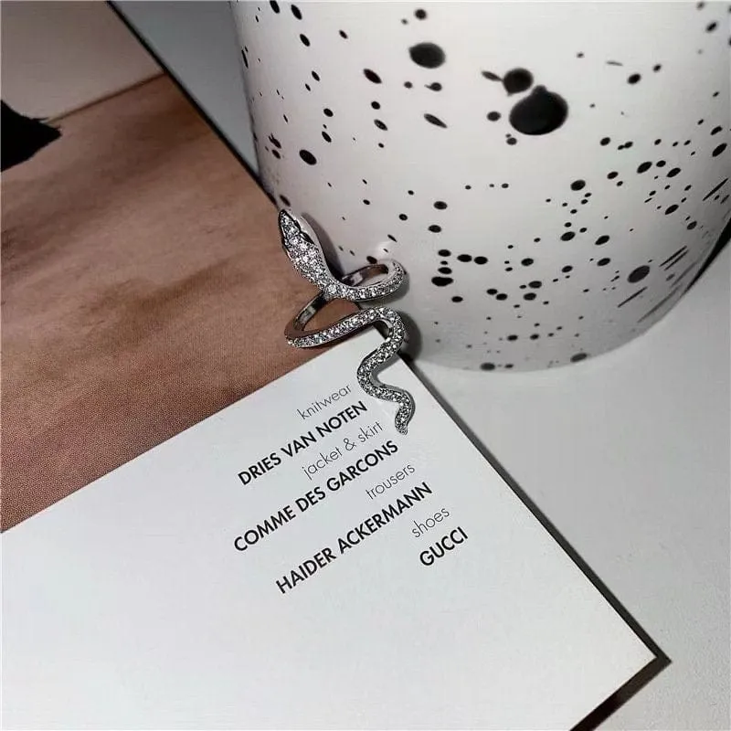 Chic Rhinestone Inlaid Adjustable Snake Statement Ring