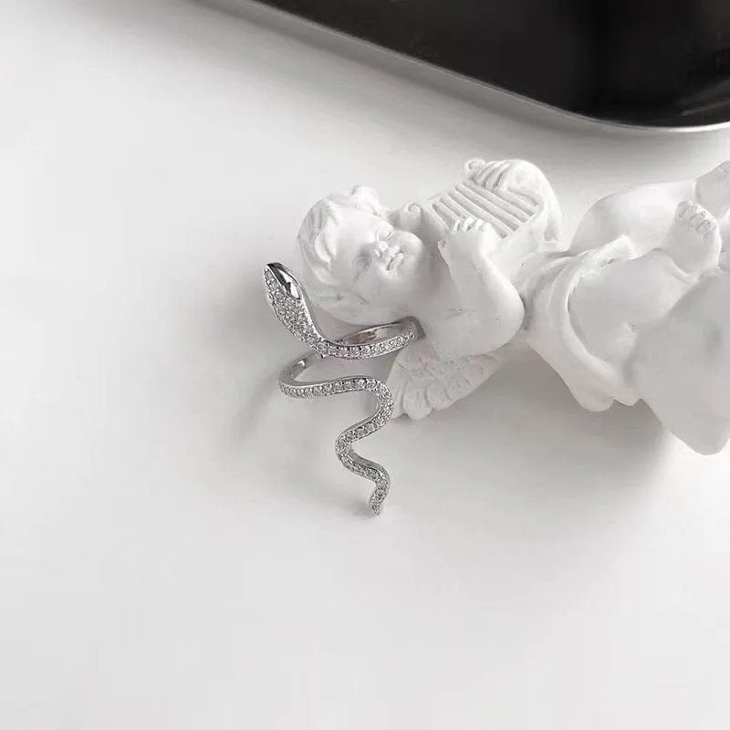 Chic Rhinestone Inlaid Adjustable Snake Statement Ring
