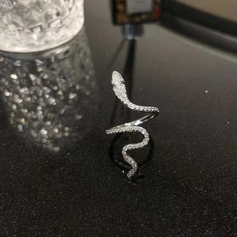 Chic Rhinestone Inlaid Adjustable Snake Statement Ring