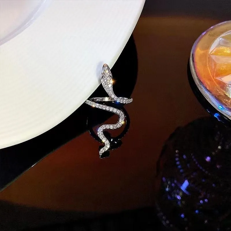 Chic Rhinestone Inlaid Adjustable Snake Statement Ring