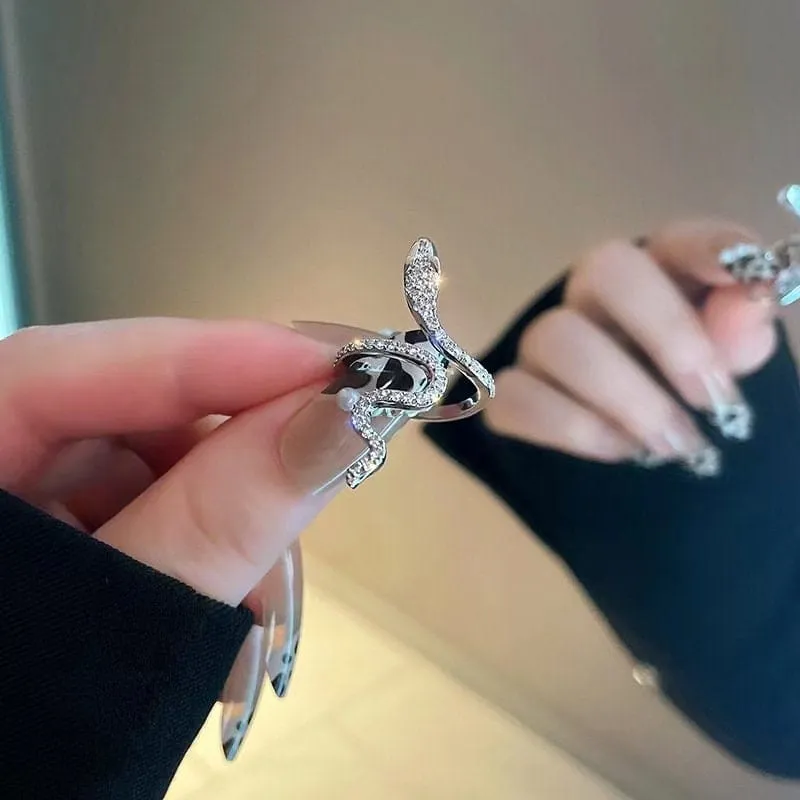 Chic Rhinestone Inlaid Adjustable Snake Statement Ring